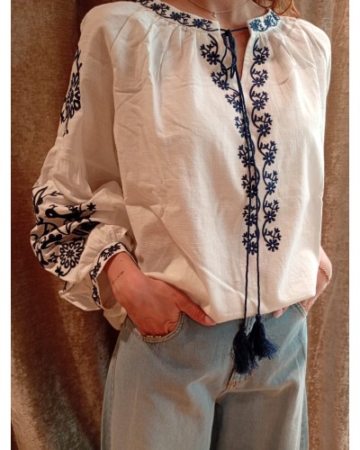 CAMICIA COTONE  RICAMI ETNICI