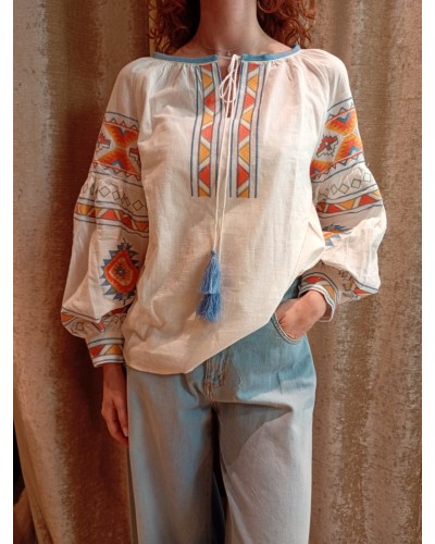 CAMICIA COTONE  RICAMI ETNICI