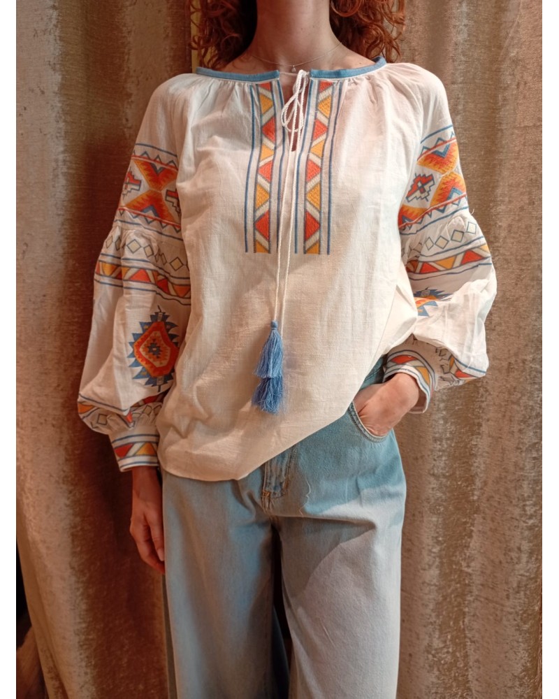 CAMICIA COTONE  RICAMI ETNICI